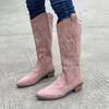 Vintage Embroidery V-Mat Martin Boots Women's Autumn and Winter Brown Coarse Heel Medium Knight Boots Short Boots Western Cowboy