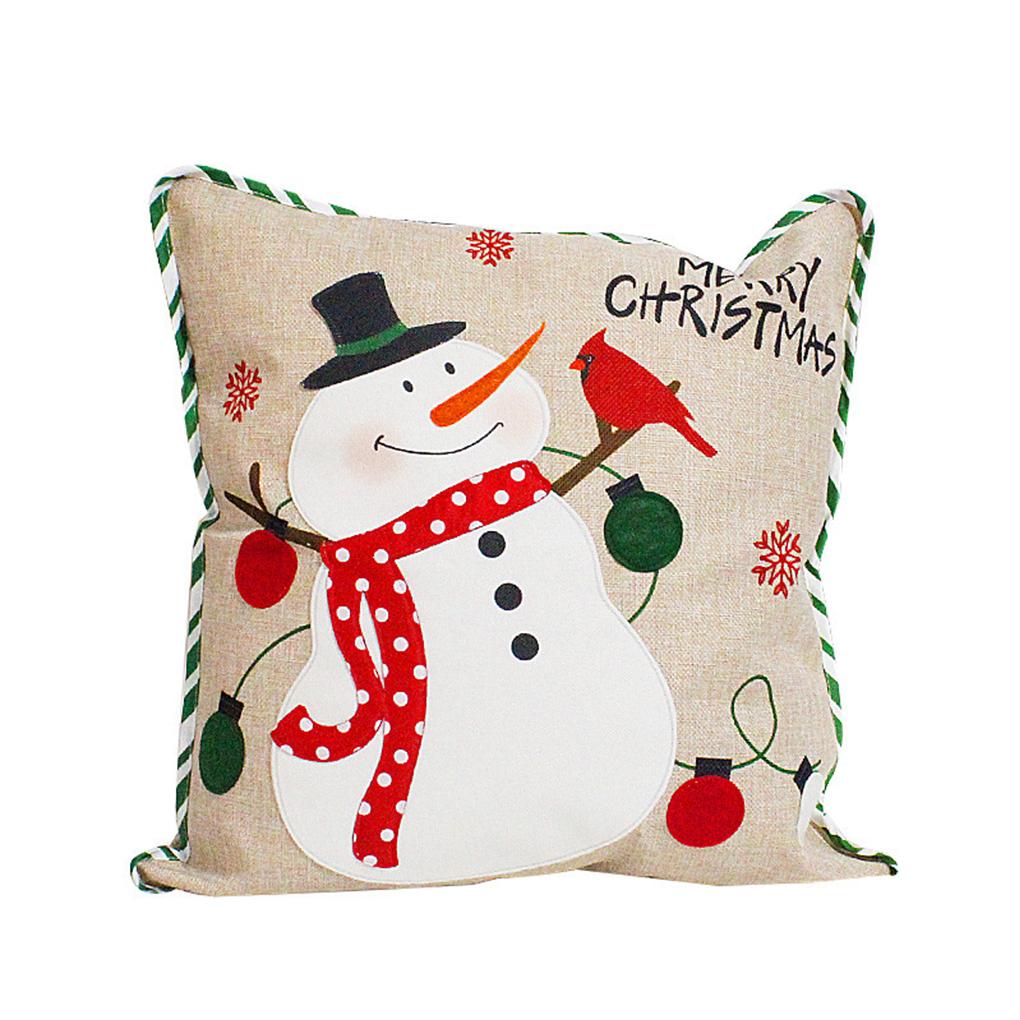 Christmas Cushion Covers Santa Claus Hugging Pillowcase Linen Embroidery Sofa Printing Pillow Cover Party Home Hotel Car