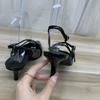 Sexy Black High Heels with V-Shape Buckle 2026 New Arrival Summer Sandals With 8CM Mary Sponge Single Shoes Rubber Sole Nylon Up