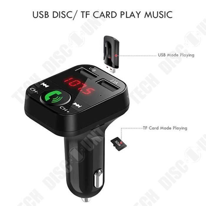 Transmetteur FM Bluetooth pour voiture Adaptateur radio sans fil Chargeur USB Lecteur MP3 Multifonctionnel-USB: 5 V-2.1 A COSwk34289
