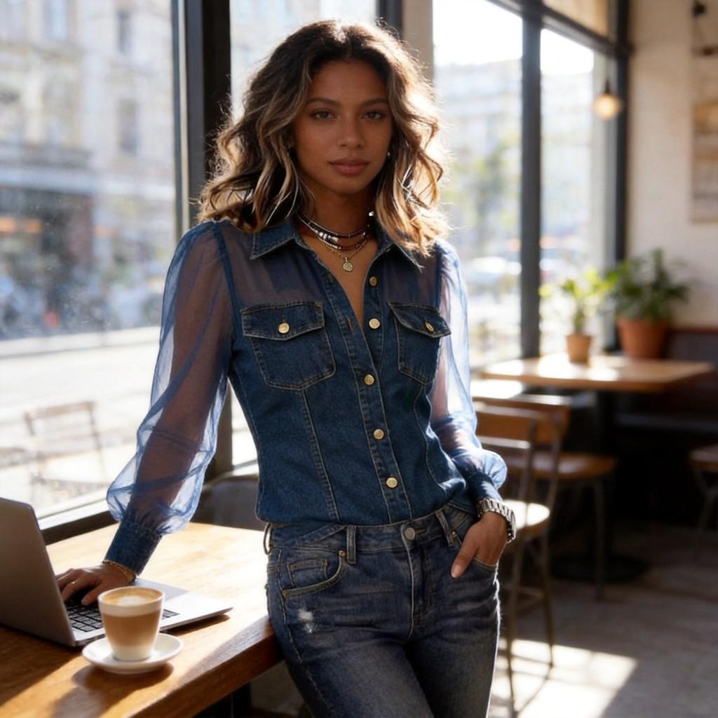 Womens Casual Shirt With Vneck And Long Sleeves For Spring Summer Wear