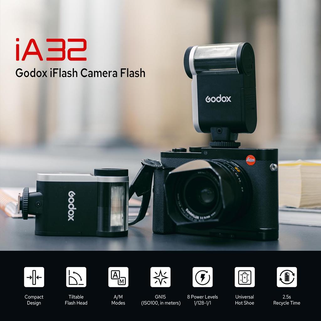 Authorized Godox iA32 Camera Flash iA 32 Flash 8 Output iA32 Strobe Compatible with Canon Fujifilm Nikon Panasonic Olympus Sony Cameras [GODOX Dealer]