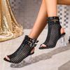 Sandales à talons hauts en maille aspect fin et polyvalentes, fermeture éclair anti-odeur, talon transparent, chaussures pour femmes
