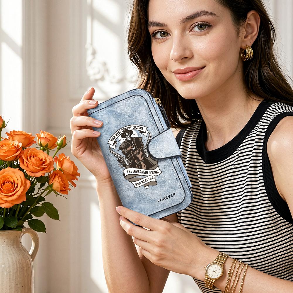 Wild West Skull Printed Long Wallet Retro Style Portable Purse Card Holder Fashion Practical Accessory