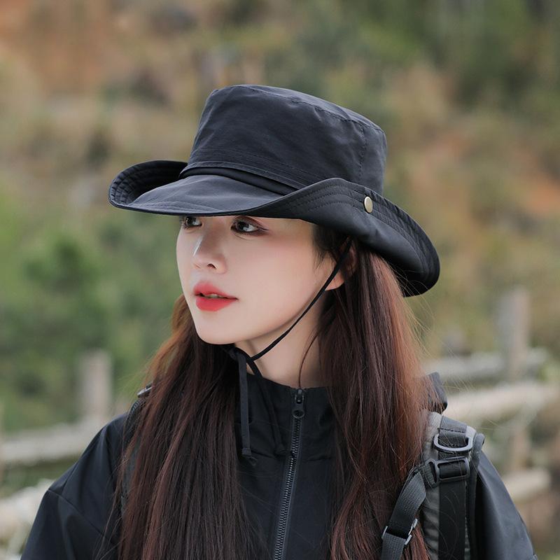 New Spring Summer Women Bucket Hat Waterproof Foldable Large Brim Sun Hat Hangable Outdoor Mountain Camping UV Protection Basin Cap