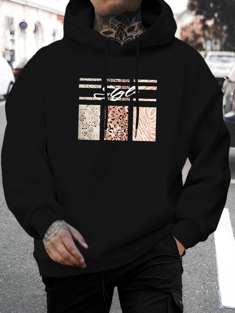 unisex Casual Versatile Style Fashion Hoodie, New Unique Design with Leopard Print and Spotted Patchwork Print, Fashion-Forward Pattern Print - Casual