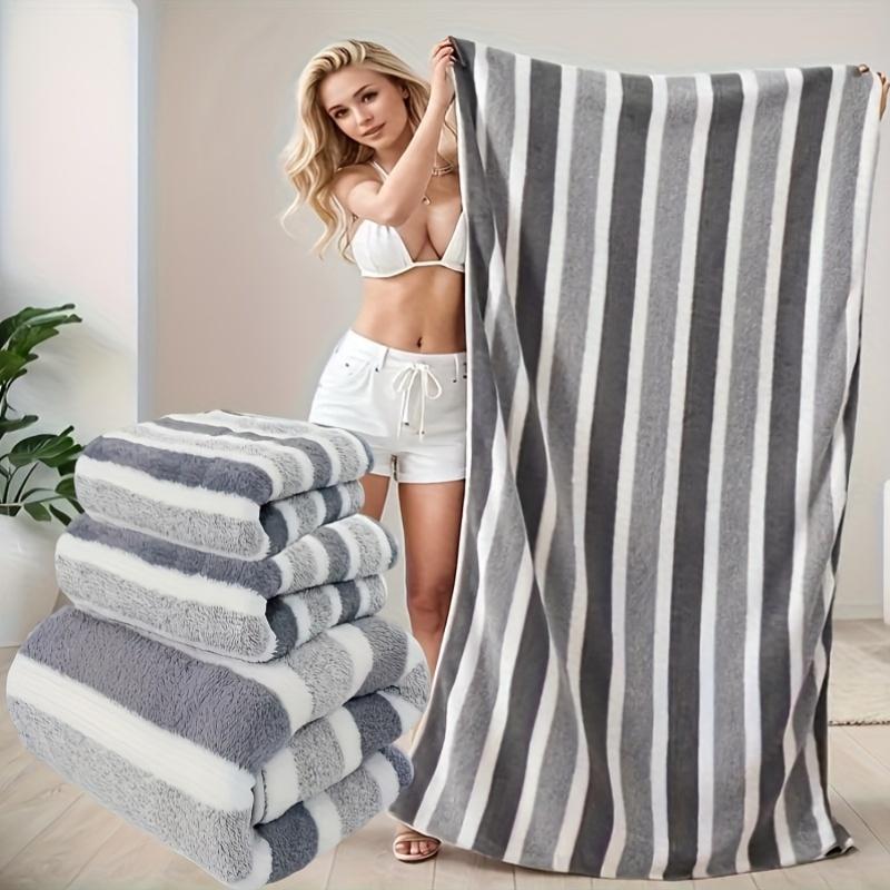 

2-Pack Luxury Microfiber Beach Towels Stripe Design Large/Medium/Small Ultra-Absorben 2pcs темно серый