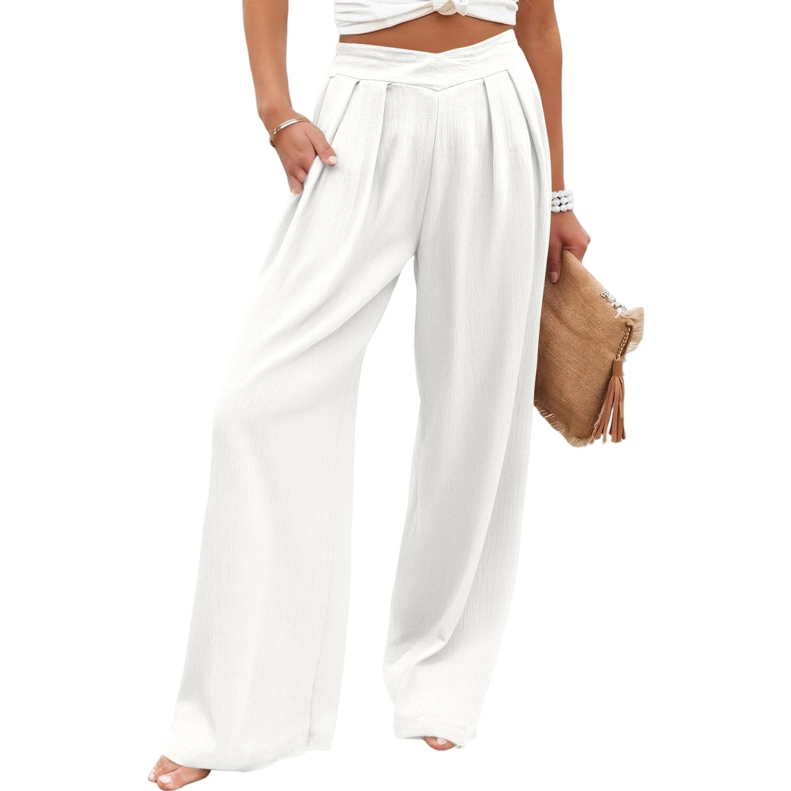 Women s Loose High Waist Cross Pleated Trousers Wide Leg Casual Pants XL