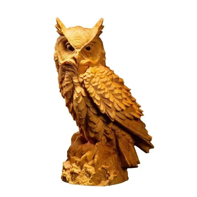 

4,32 дюйма Натуральное кипарисовое дерево, животное, сова, статуя, цельное дерево, резьба, украшение для гостиной, офиса, автомобиля
