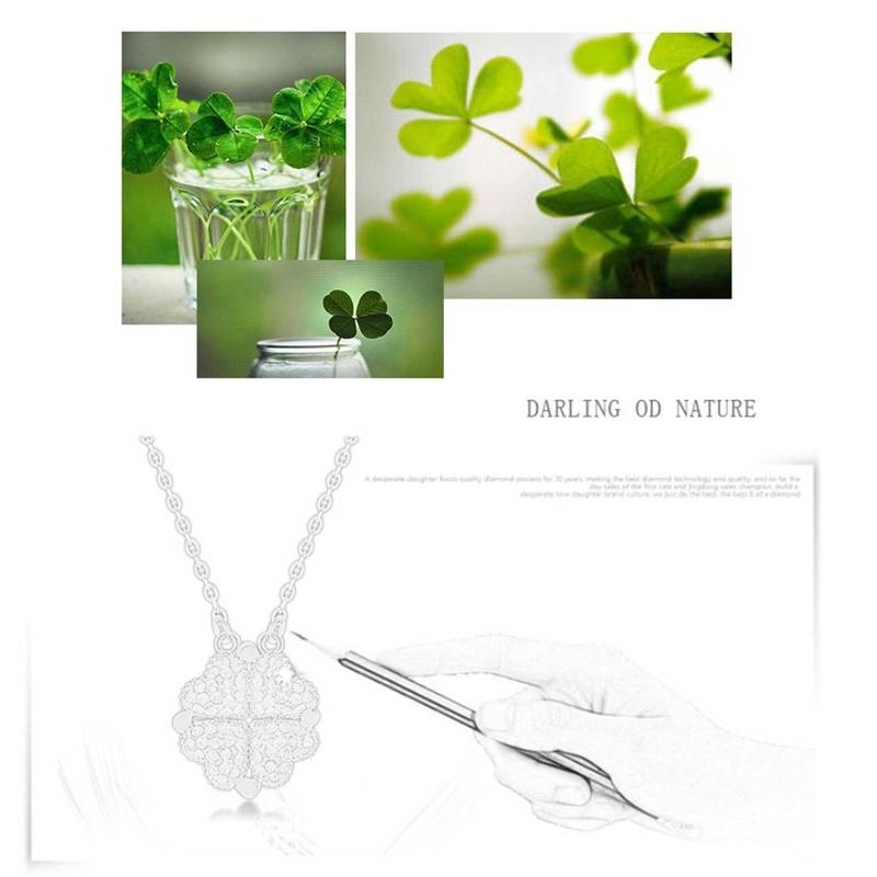 Heart Shaped & Four Leaf Clover Convertible Pendant Necklace Advanced Sense Necklace Crystals Jewelry for Women Girls