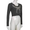 Y2k Fairy Grunge Diamonds Graphic Print Crop Top Autumn Long Sleeve Slim Fit Pullovers Tees Women Vintage White Crop Top Clothes