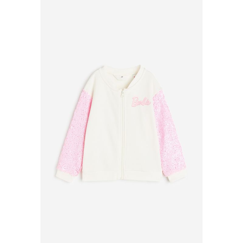 

HM Children s Clothing Girl Sweatshirt Autumn Print Sequin Cardigan 1219428 White/Barbie 120/60