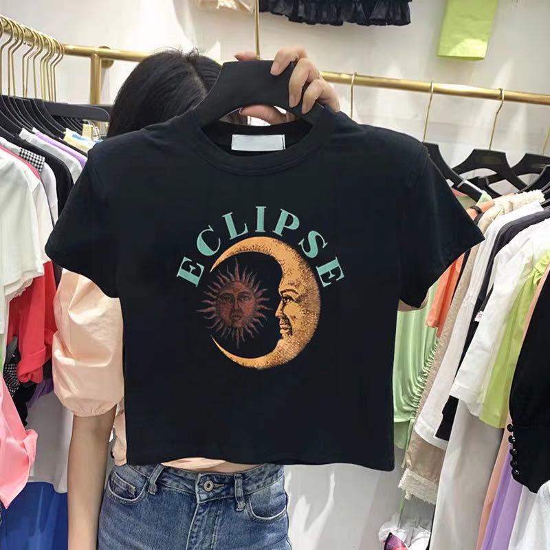 

2022 Женская футболка в корейском стиле, повседневная, приталенная, с высокой талией, летний кроп-топ L чёрный