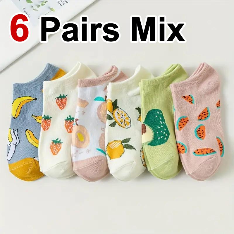 

1/6 пар женских носков-лодочек из хлопка с рисунком фруктов, весна-лето, впитывающие пот, дышащие, мягкие, удобные, до щиколотки One Size