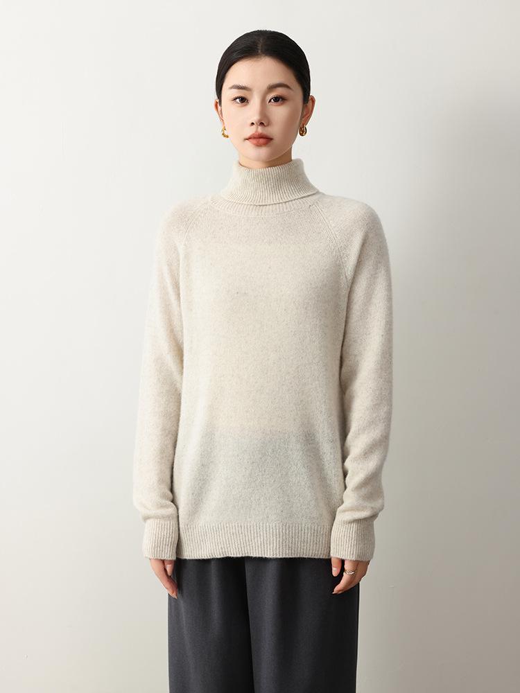 Elegant High Neck Yak Wool Sweater - Autumn/Winter 2026: Women's Loose, Slimming, Solid Color Base Layer