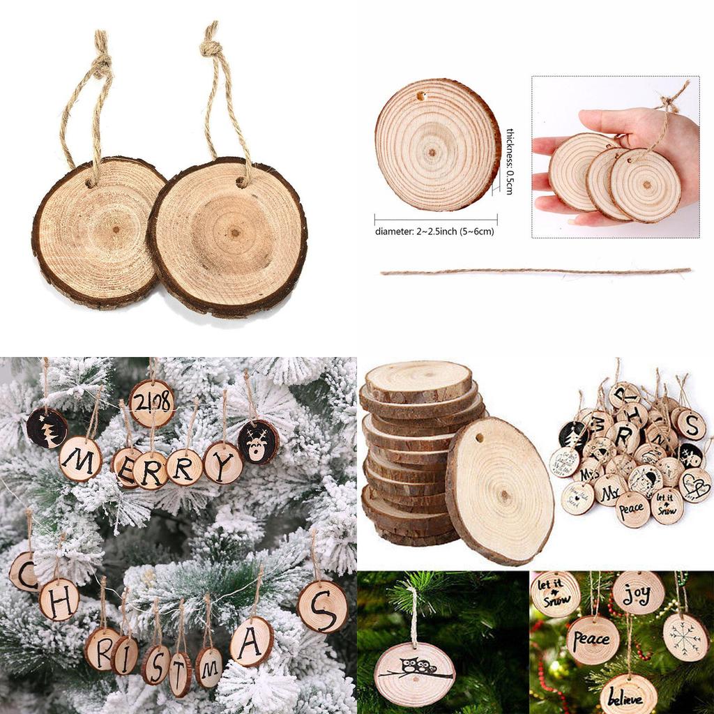 10 X Natural Wood Slice Christmas Tree Ornament Hanging Decor Diy Craft Gift Tag
