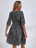 V Neck Printingt Dress Waist Hugging Dress Elegant Short Sleeve Dresses Causal Women Dress