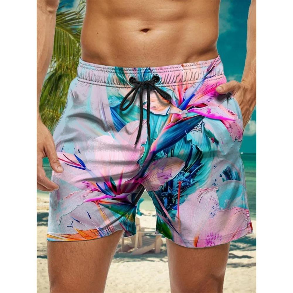 

Trendy Floral Graphic Short Pants For Men Summer Fashion Vacation 3D Printed Hawaiian Beach Shorts Casual Oversized Swim Trunks XL