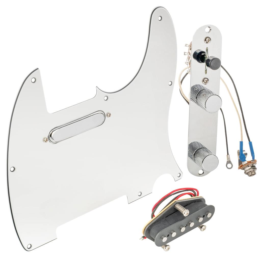 Musiclily Pro TL Pickguard and Control Plate with Artec Alnico 5 Pickups for Telecaster Electric White Pre-wired Guitars, 3-Piece Set,