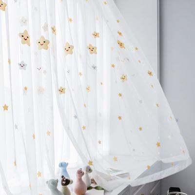 Cortina Tela Bordado Estrela Sorridente Cortina Tela Translúcida Estrela de Cinco Pontas Tela Varanda Janela Bordado Desenho Animado Produto Acabado