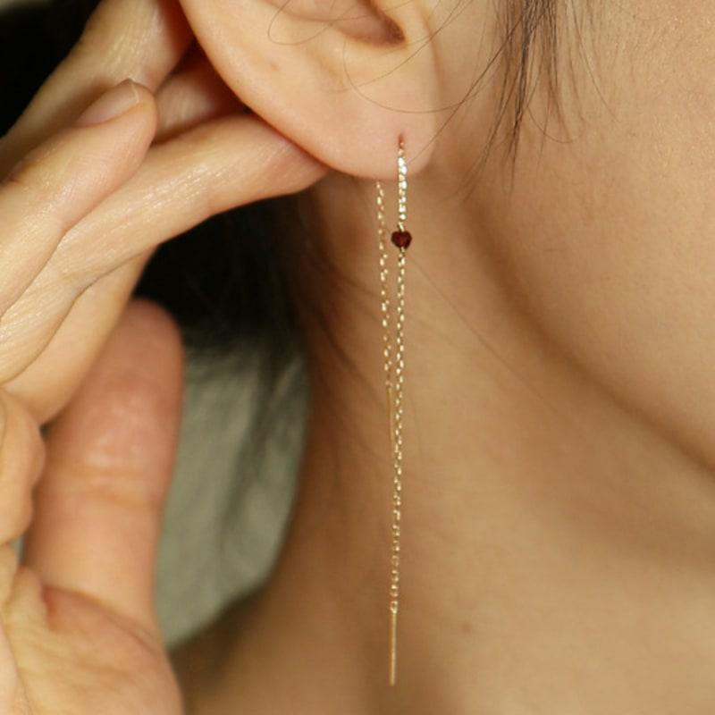 UNI.J Ruby Single Long 14k Gold Earring Ie398