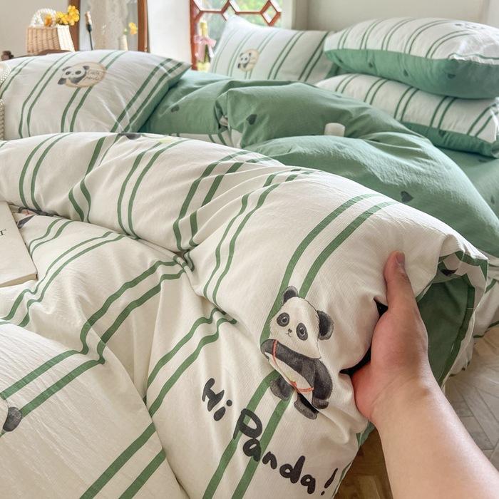 Retro Pastoral Bed Sheet Four-piece Set, Four-season Washed Cotton Small Floral Quilt Cover