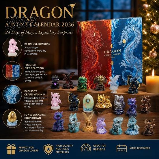 Christmas Party Favors Flat Acrylic Calendar 24 Dragon Advent for Children Days 2D Ornaments Interactive