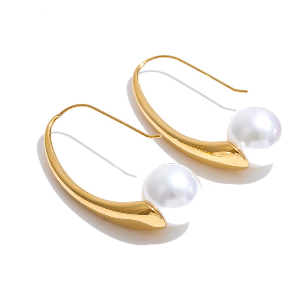 Yhpup Stainless Steel Simulated Pearls Geometric Elegant Daily Earrings Waterproof Fashion Korean Gold Platinum Color Jewelry