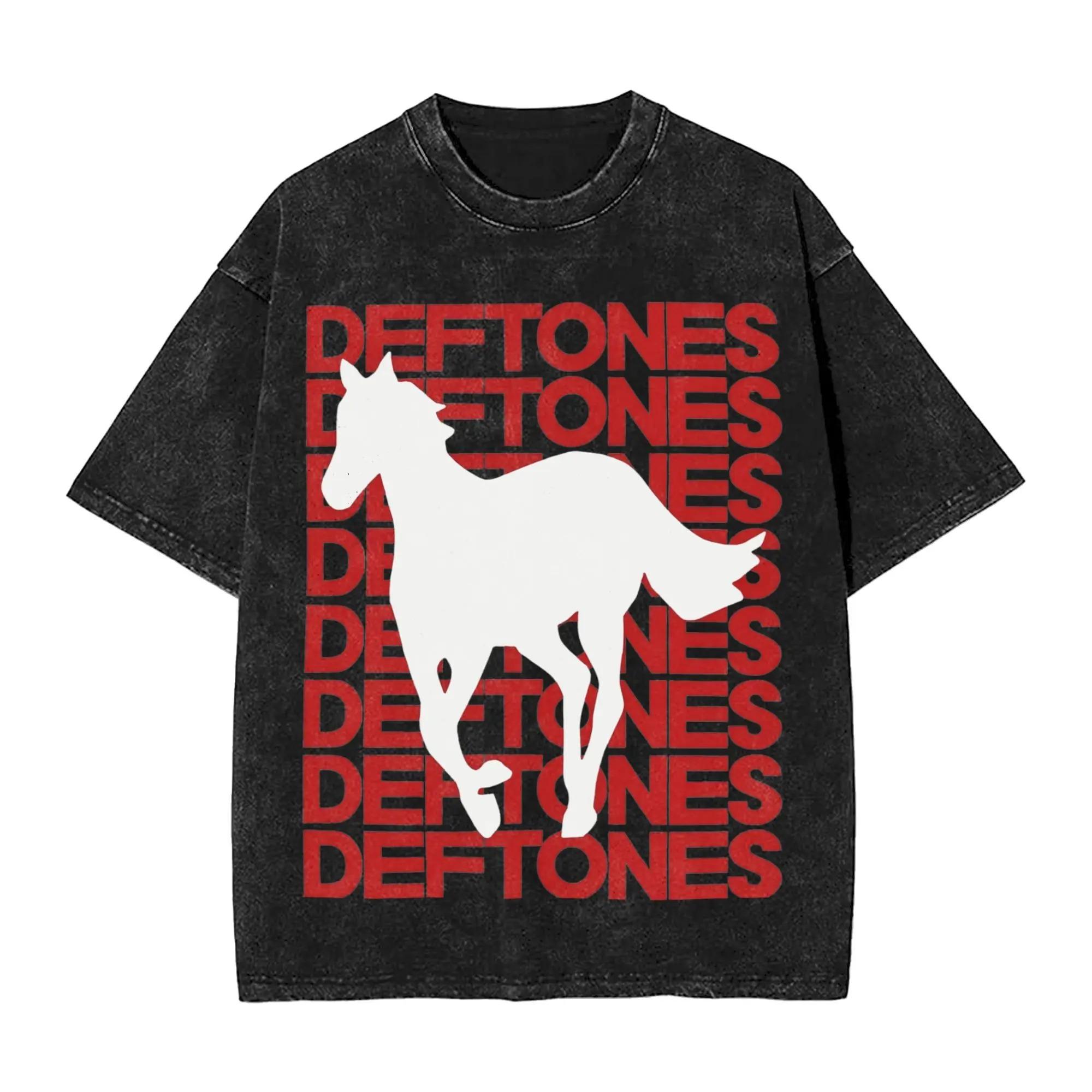 2026 Short Sleeved Round Neck Y2k Tshirt Clothing New in Top & Tees Unisex T-Shirt Ohms White Pony Deftones Rock Band Washed L