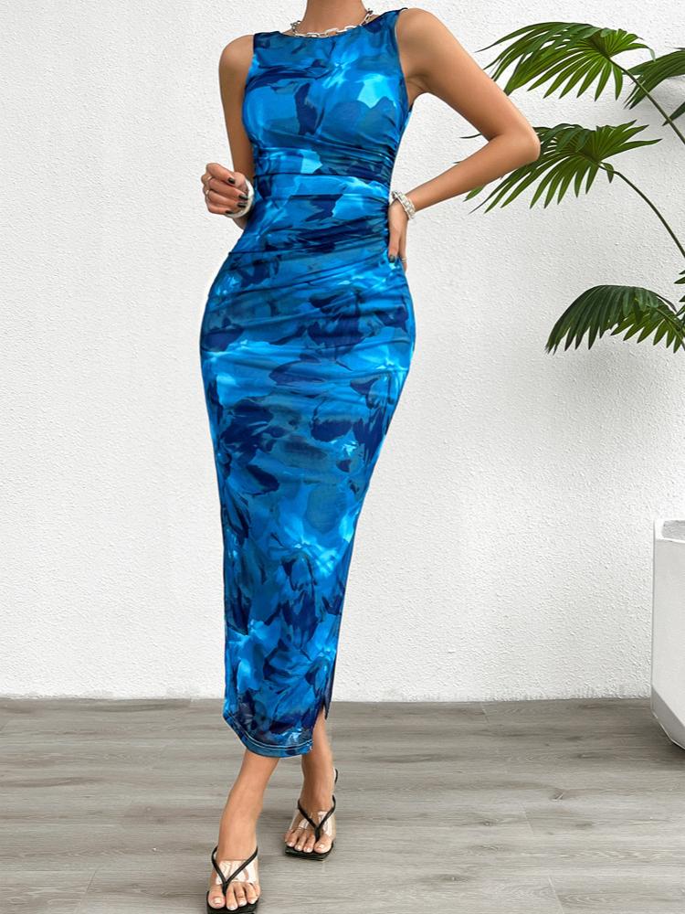 Summer Women's Sleeveless Dress Fashionable Tie Dye Long Dress Female A-line Slim Fit Dress