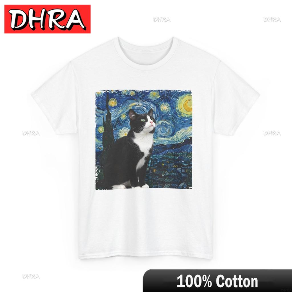 Kočka Hvězdná noc Tričko Tričko inspirované výtvarným uměním Hvězdná noc ve stylu Van Gogha Stylová šik trička Stylové pohodlné šik tričko Y2K