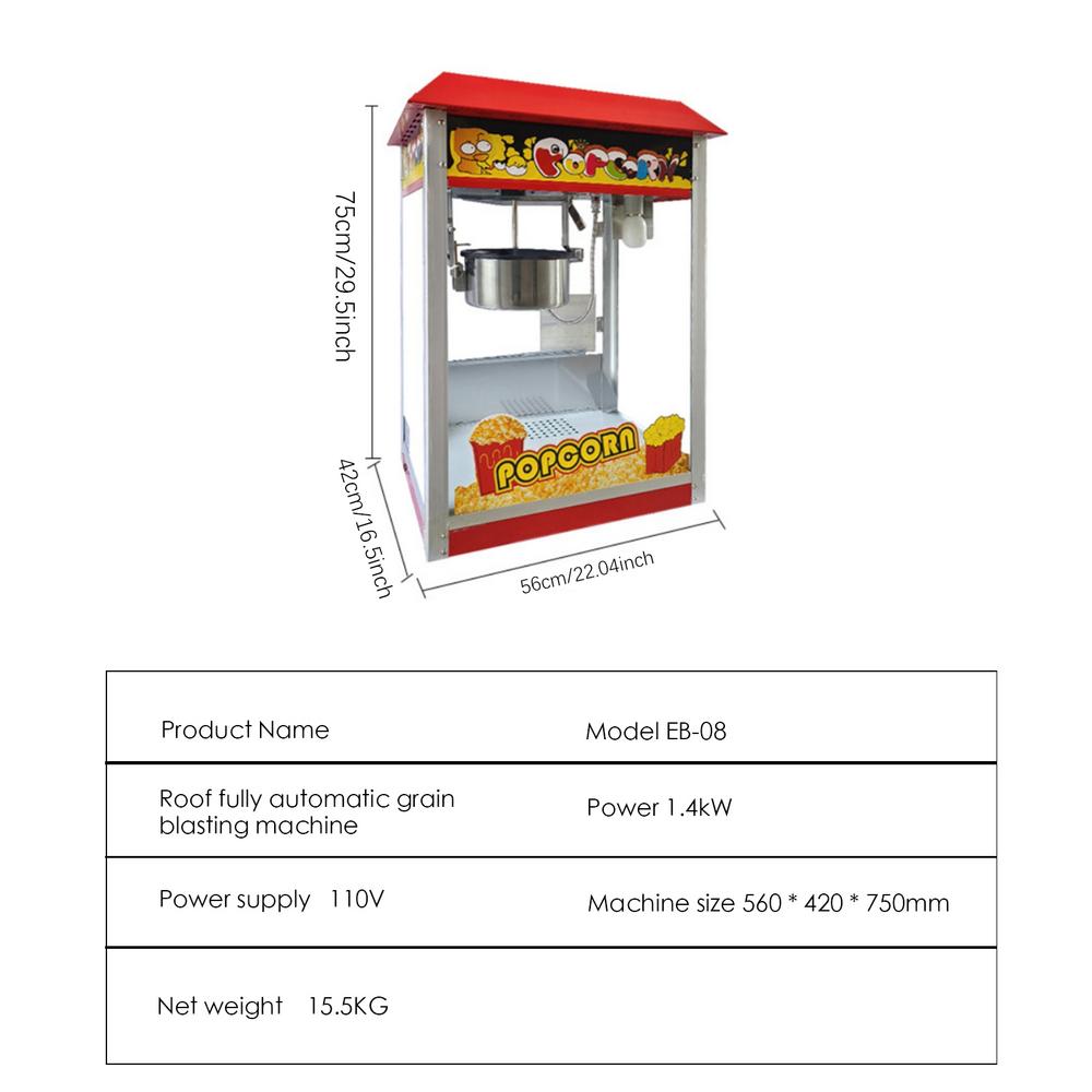 

Commercial Popcorn Maker Stainless Steel Electric Popcorn Machine Automatic 1400W Non-Stick Coating Fast Heating Machine красный