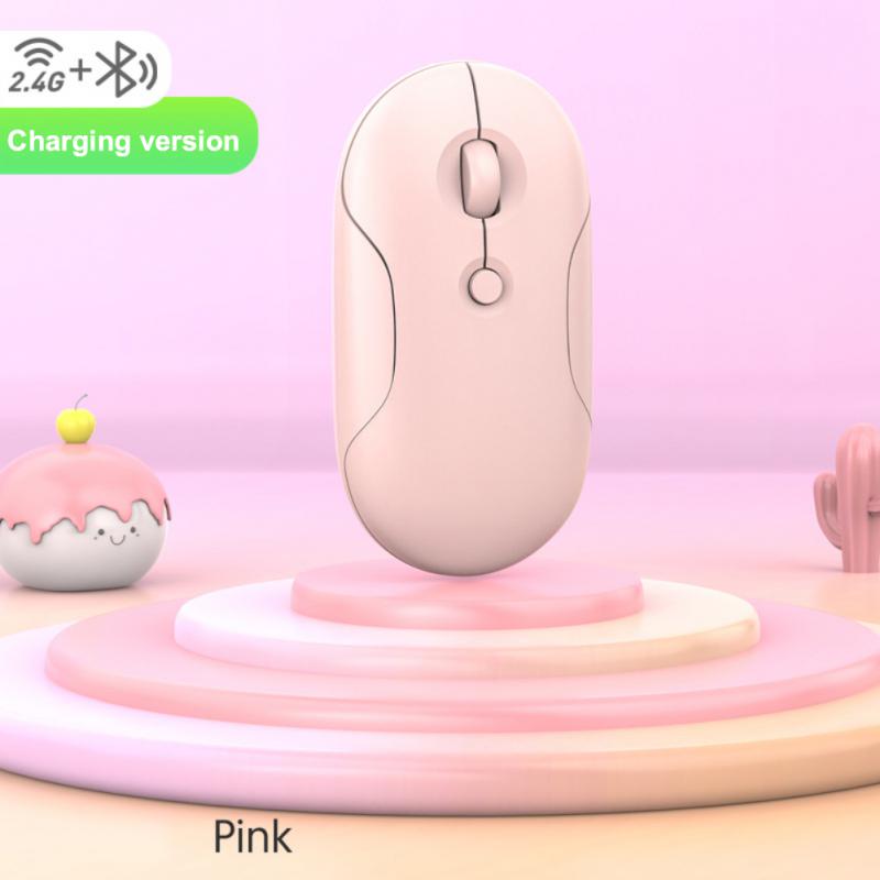 

Перезаряжаемая беспроводная мышь RYRA 2,4G, двухрежимная регулируемая игровая USB-мышь, 1600 точек на дюйм, 4 клавиши, портативная мышь с 3 передачами, компьютер 13 Pink Dual Mode