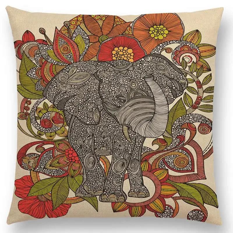 Hinduism Style Cushion Cover Mandalas Floral Animals Flower Deer Elephant Whale Bee Pig Pangolin Squirrel Frog Sofa Pillow Case