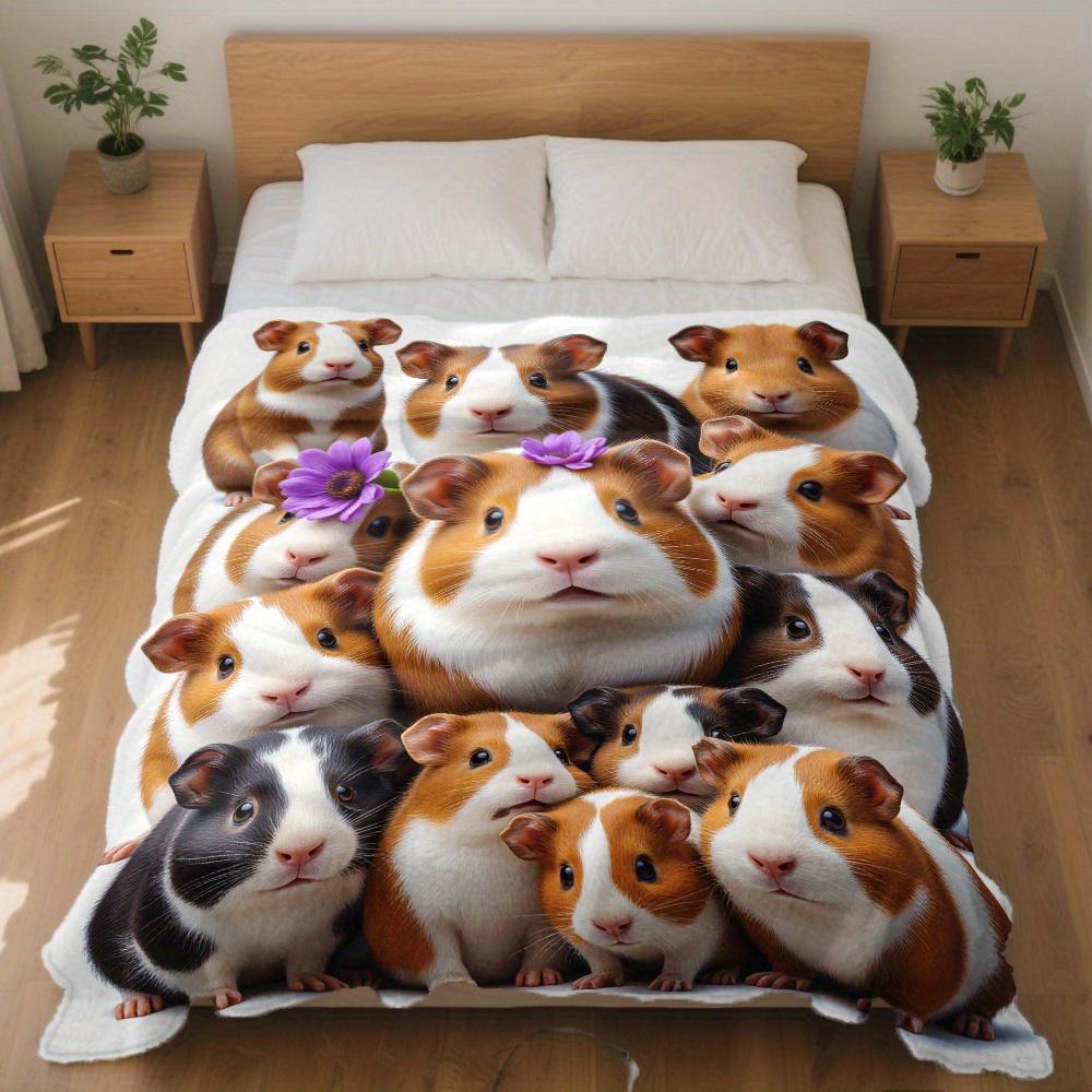 Rabbit fur flower pattern Flannel printed blanket suitable for all seasons suitable for living room office sofa and travel