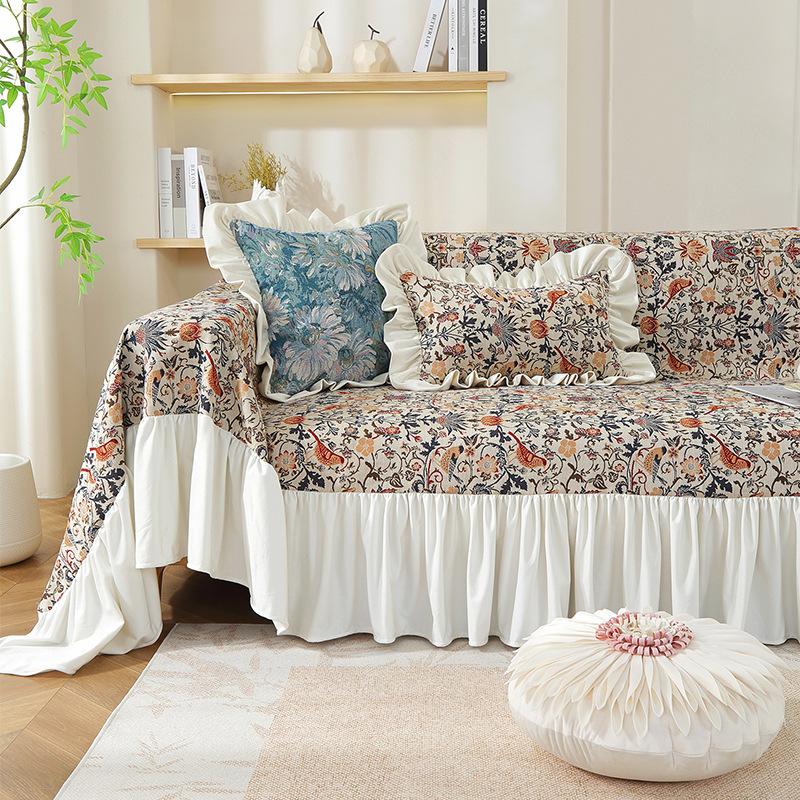 Sofa Towel Skirt Cream Breeze Anti Cat Scratch Sofa Cover Blue Floral Jacquard Thickened Sofa Cushion