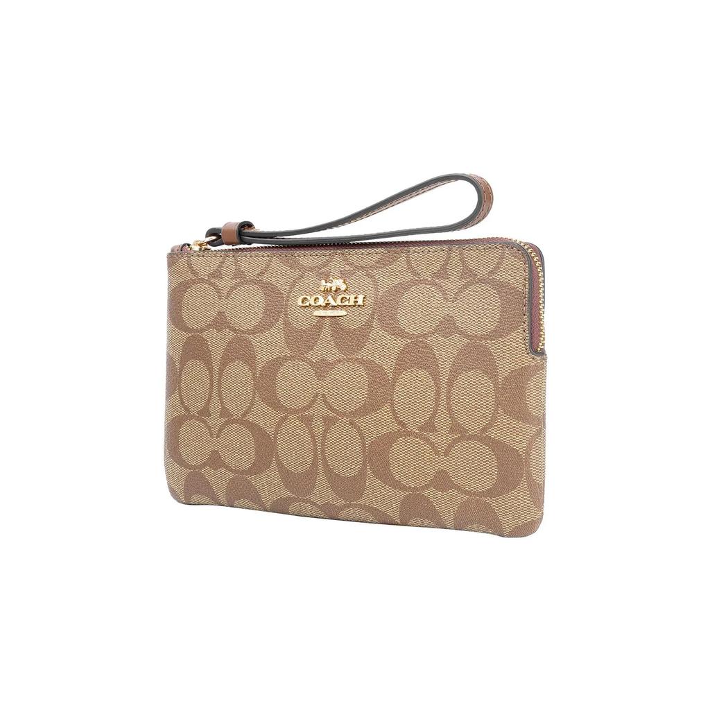COACH Corner Zip Coated Canvas Mahjong Wrist Bag Clutch Small Women's Khaki (Unisex) Clutches 6648 IME74