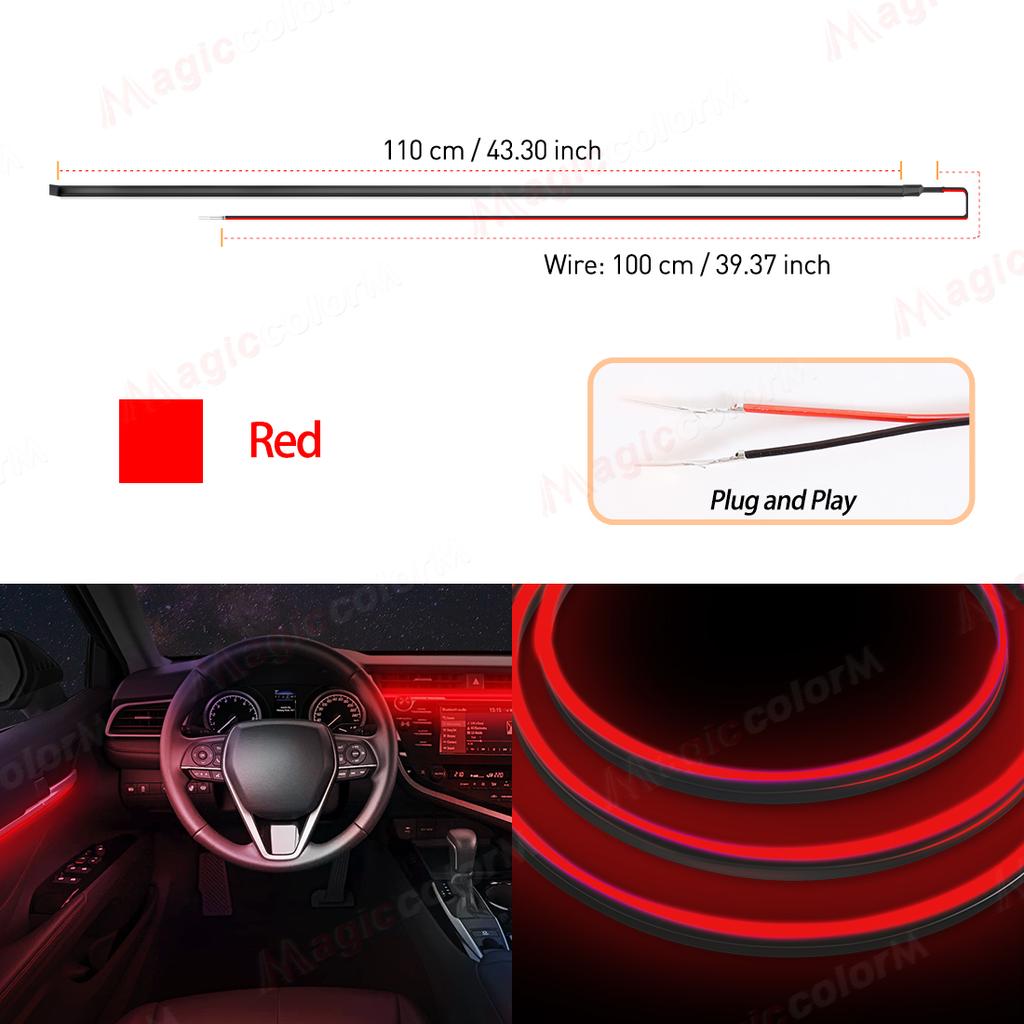 EL Wire Car LED Ambient Light Car Interior Decorative Lamp For Universal DIY Flexible Hidden Cuttable Colour Acrylic Strip 110cm