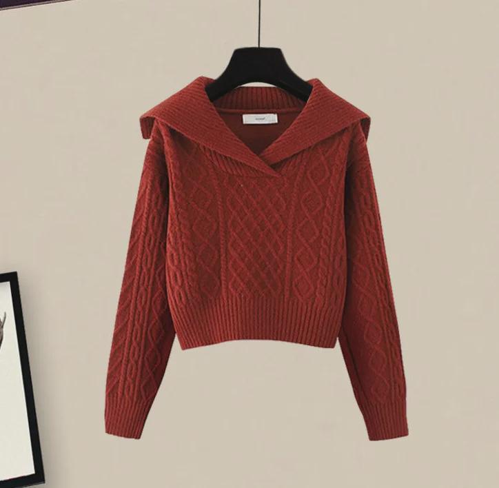 Navy Collar Retro Japanese Lazy Style Sweater & Skirt Set - Autumn 2024 Collection.