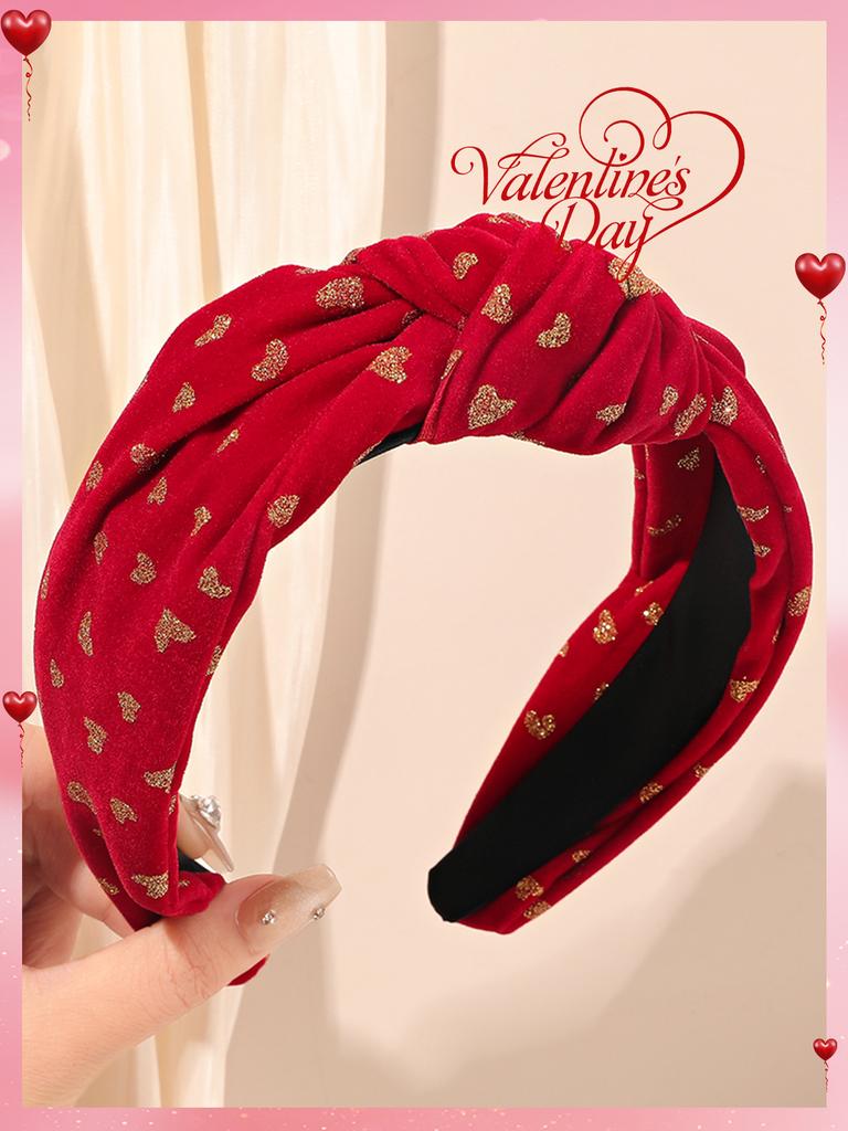 Valentine's Day Headband Red Heart Shape Headbands for Women Girls Non Slip Wide Hair Hoop for Valentine Party Gifts