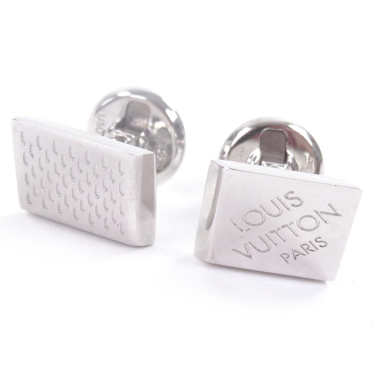Отличные запонки LOUIS VUITTON Damier Heritage Логотип Квадратные Серебристые Б/У