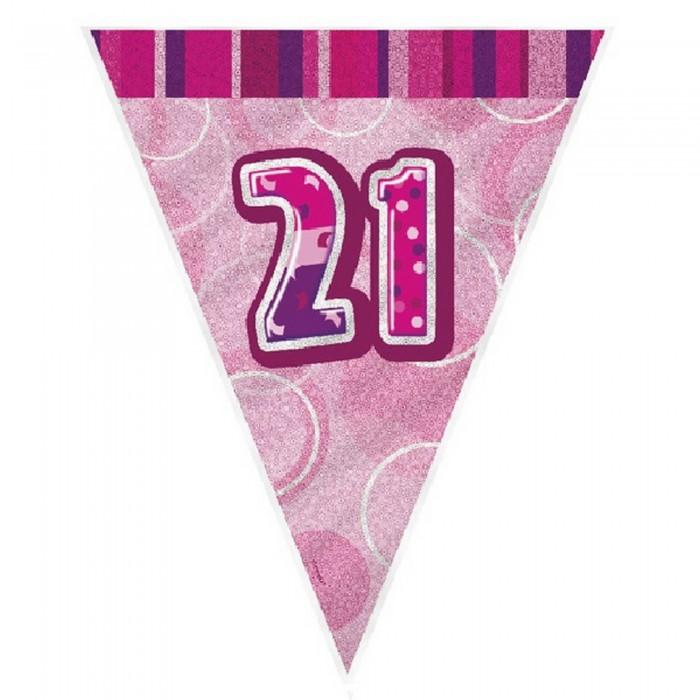 Unique Party Pink 21 Glitz Pennant Bunting