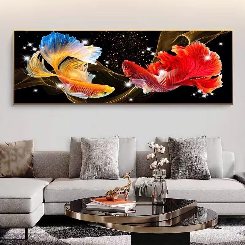 Diy Diamond Embroidered Koi Fortune Light Luxury Patch Diamond Cross Stitch 5d Diamond Painting Full Diamond New Living Room Mosaic Art Fish