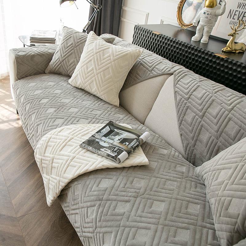 Simple Plush Sofa Cushion Winter Solid Gray Thickened Anti-slip Cushion Modern Sofa Cover Cover