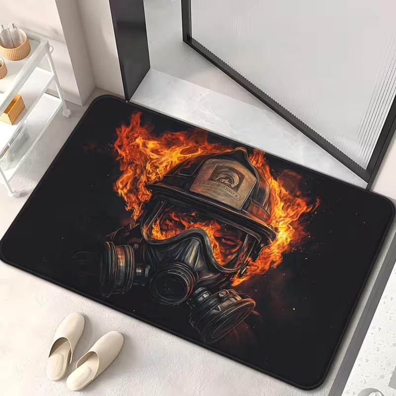 Flannel Charcoal Flame Door Decor Carpet Floor Mat Anti Slip Suitable for Laundry Room Decoration Kitchen Floor Mat Decoration