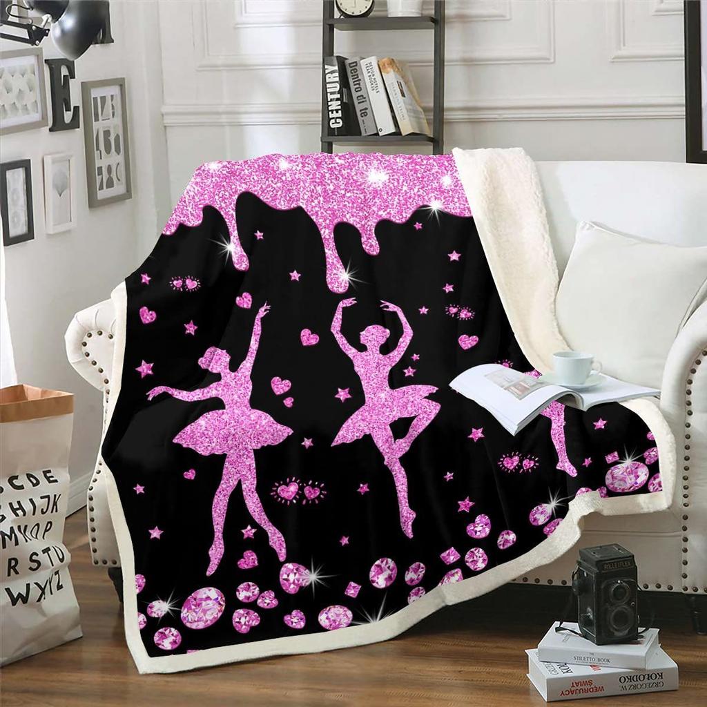 Girl Ballet Dance Print Flannel Blanket Cartoon Pattern Blanket Nap Blanket