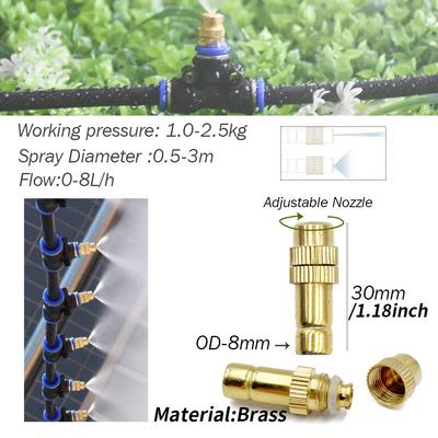5PC Garden Plants Atomizing Sprinkler Adjustable Brass Misting Nozzle with Tee Quick Connector for OD-8mm OD-12mmPE Hose Sprayer