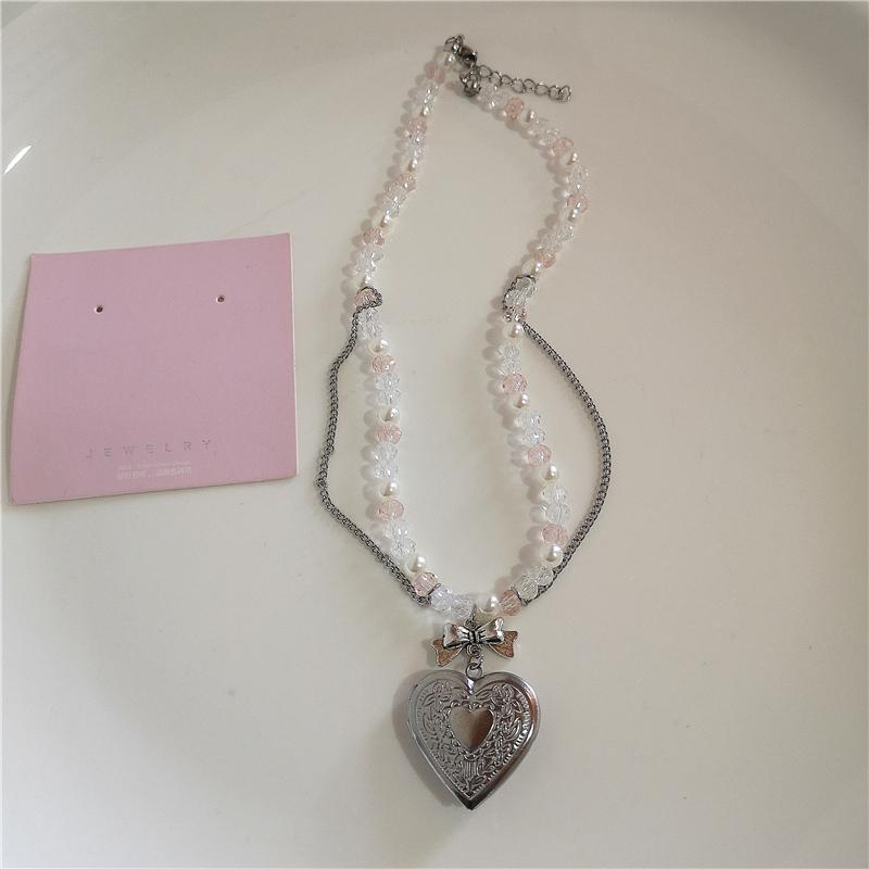 

Готический милый Y2K из нержавеющей стали с бантом в форме сердца, розовый крест, кулон из бисера, жемчуг, змея, цепочка, ожерелье для Egirl, 2000s, эмо, аксессуары