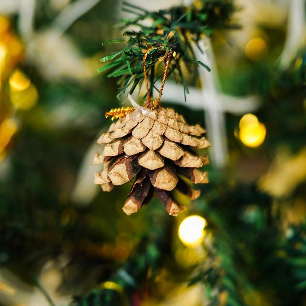 Natural Pine Cone for Christmas Tree Decoration (Pack of 6) | Christmas Ornaments Props | Christmas Decorations Items for Home Office