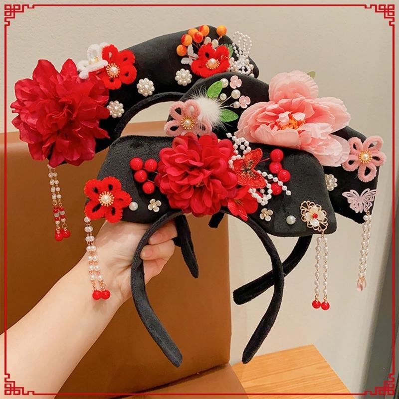 Chinese Princess Hairbands Traditional Headbands Princess Headpiece Costume Chinese Princess Qitou with Flower